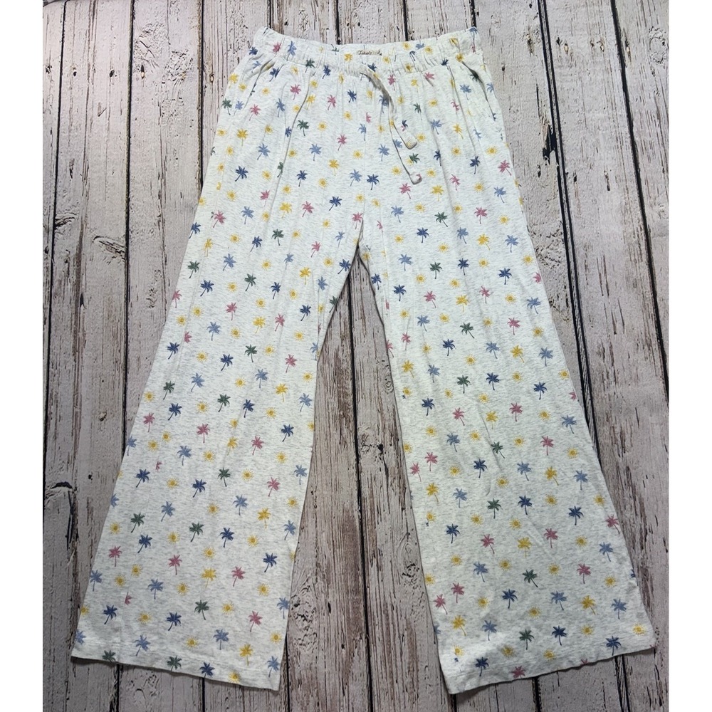 Faherty Lounge Pants Pajama Bottoms Women's M Gray Palm Tree Print Pima Cotton